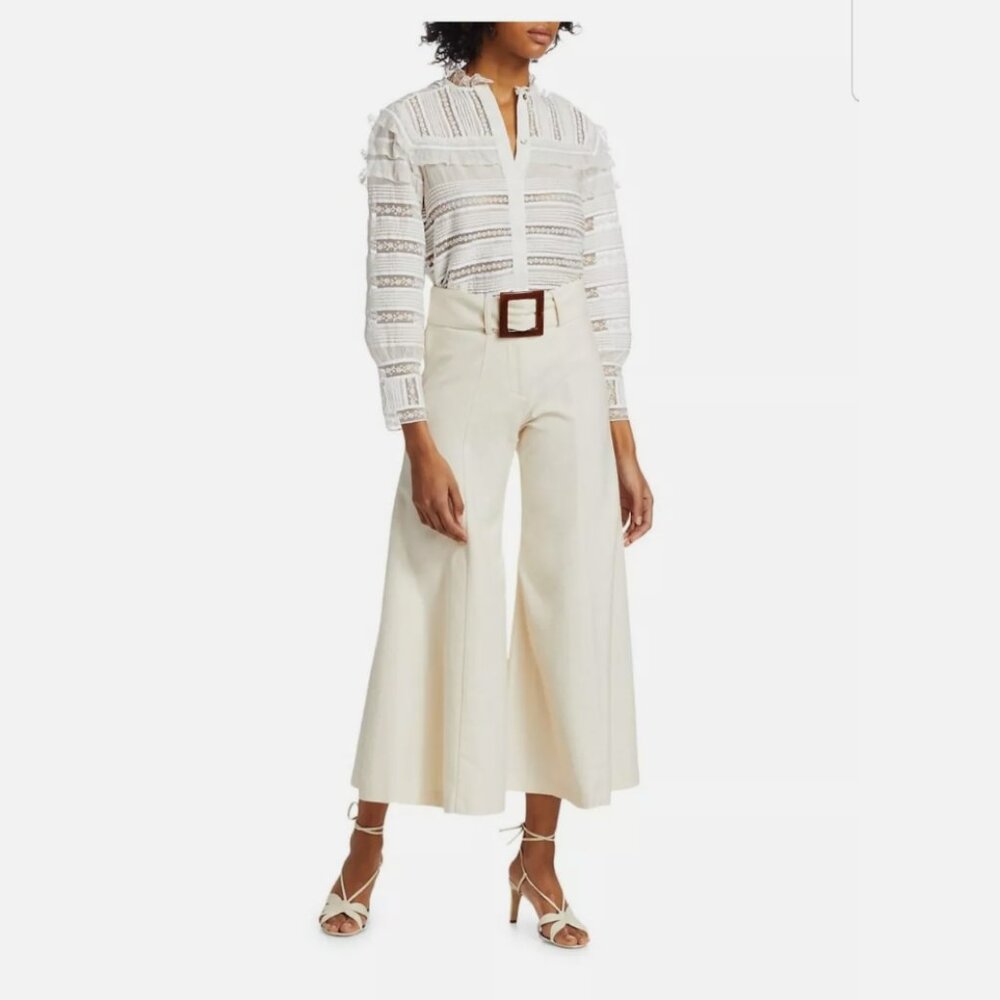 ALEXIS Markos High-rise Wide-leg Belted Pants In Off-White SIZE S